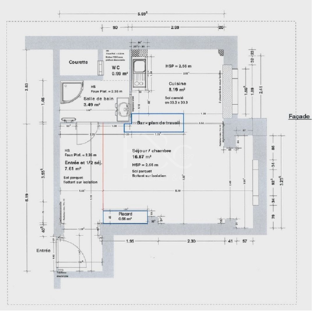 APPARTEMENT T1 A LOUER - LYON 7EME ARRONDISSEMENT - 36.59 m2 - 619�&euro; charges comprises par mois